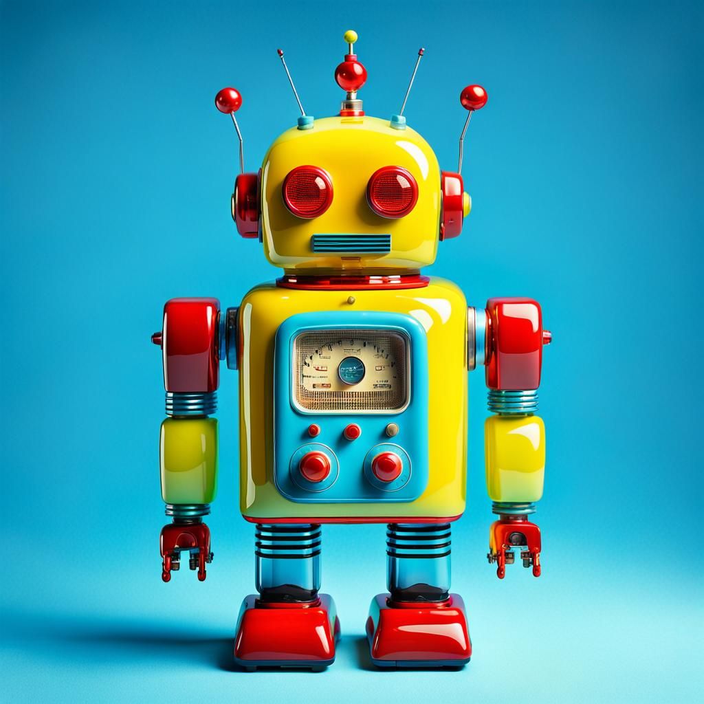 Retro Toy Robot in Pop Art Style