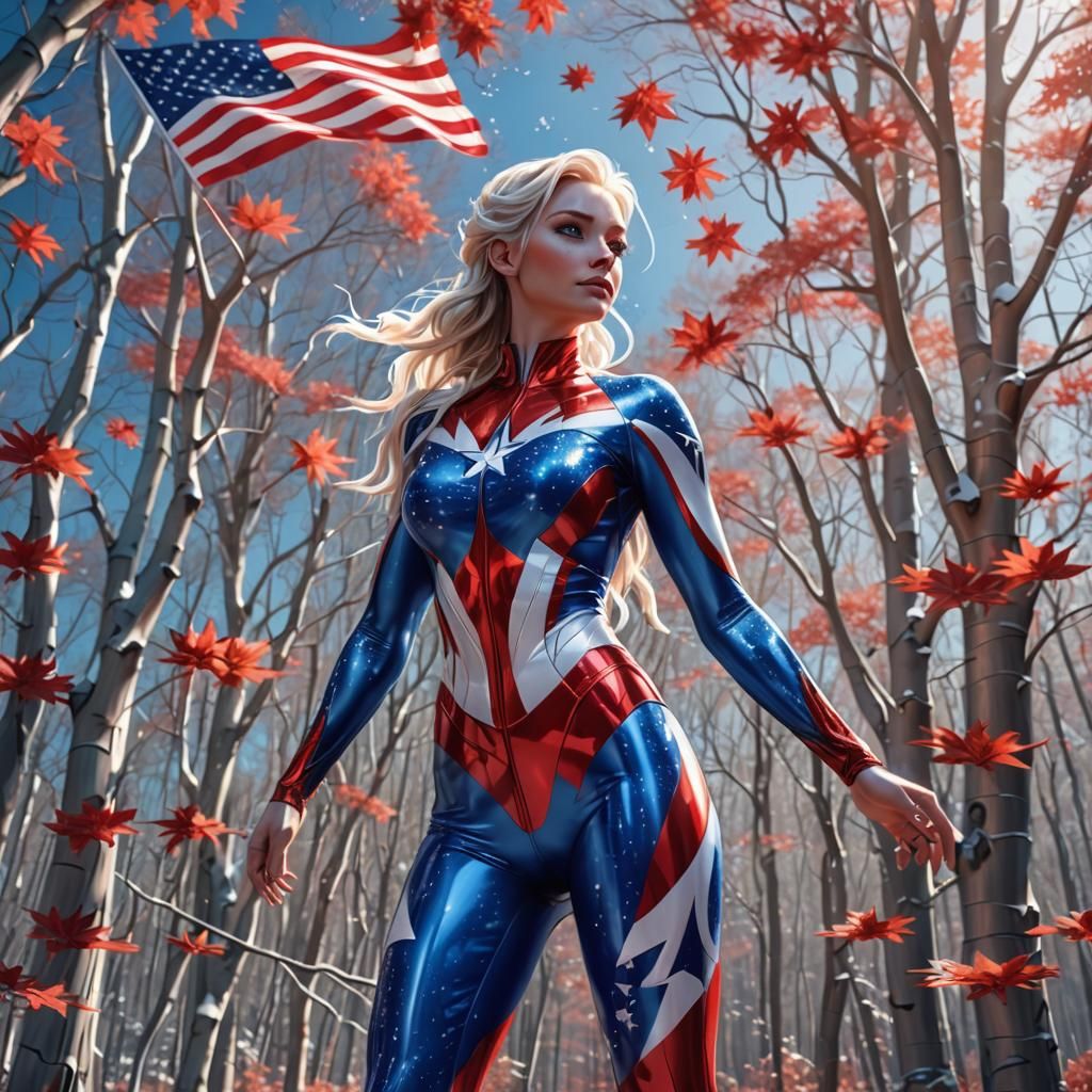 Frozen Girl in USA Flag Catsuit, Glossy Render