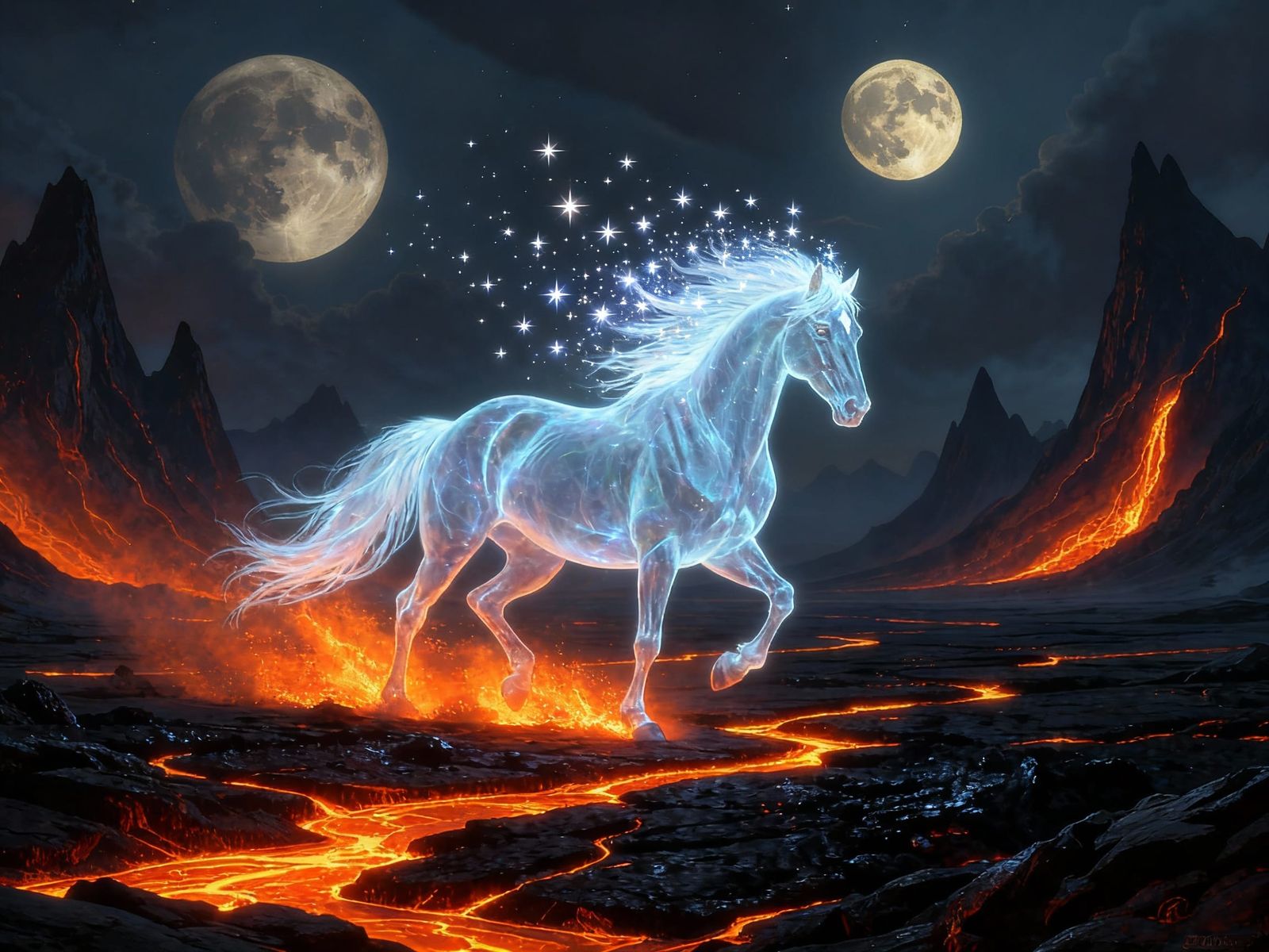 Spectral Horse Gallops Through Volcanic Night