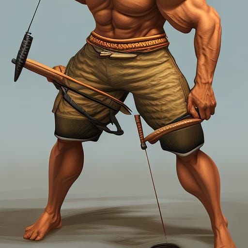 mature masculine hirsute male fishing wearing shorts, trending on artstation, sharp focus, studio photo, intricate detai...