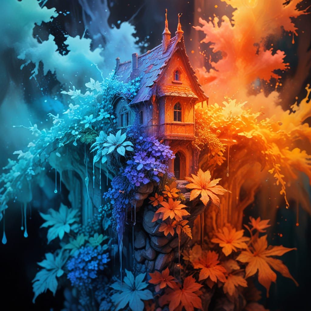 Whimsical Watercolor Cottage in a Dreamy Gothic Forest