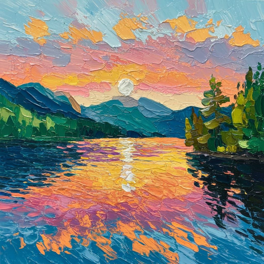 Impressionistic Loch Ness Sunset in Oils