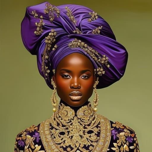 Elegant African Turban Portrait in Ethereal Fantasy Style