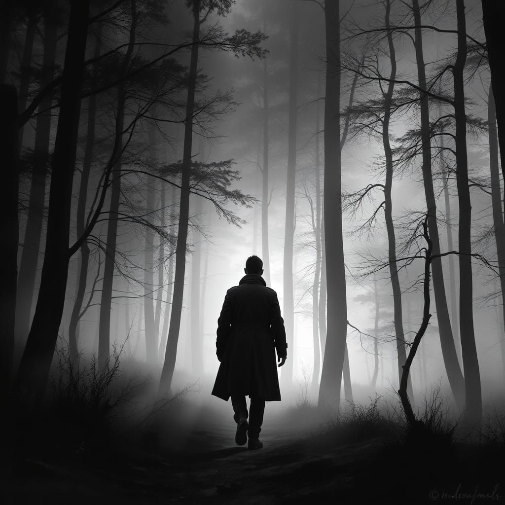Mystical Forest Walker with Black and White Aura