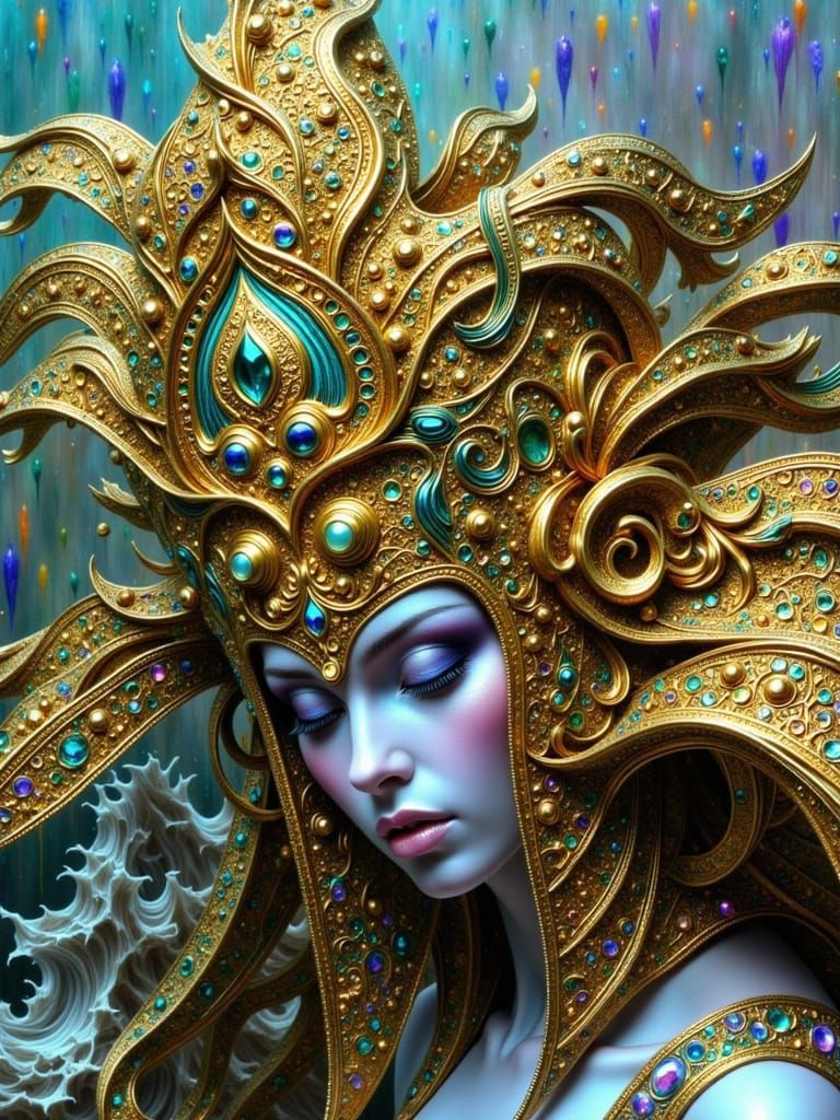 Goddess of the Sea in Maximalist Filigree Watercolor Style