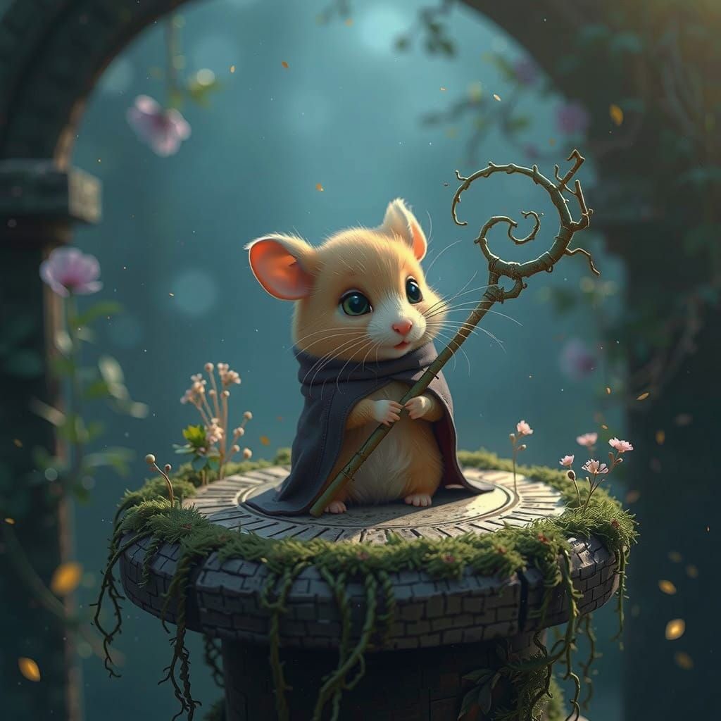 Fluffy Hamster Poses in Golden Light