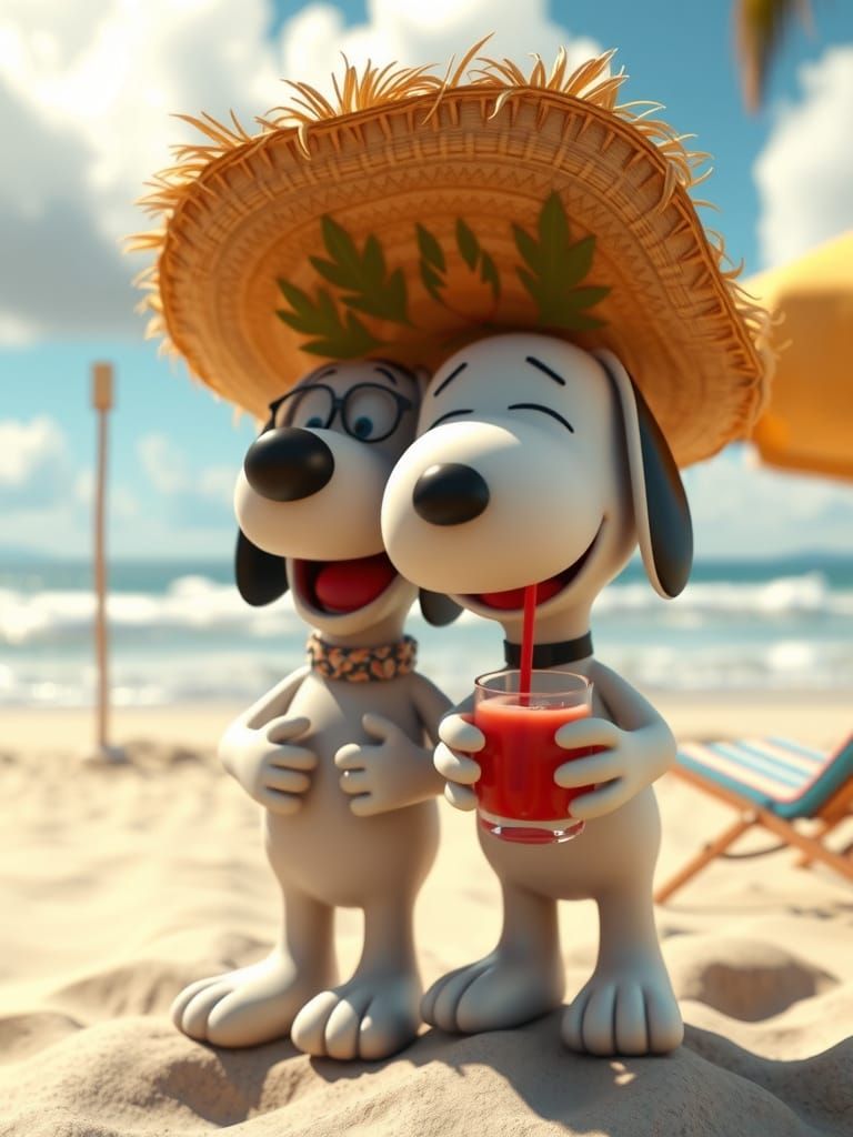 Snoopy and Woodstock on the Beach in 3D