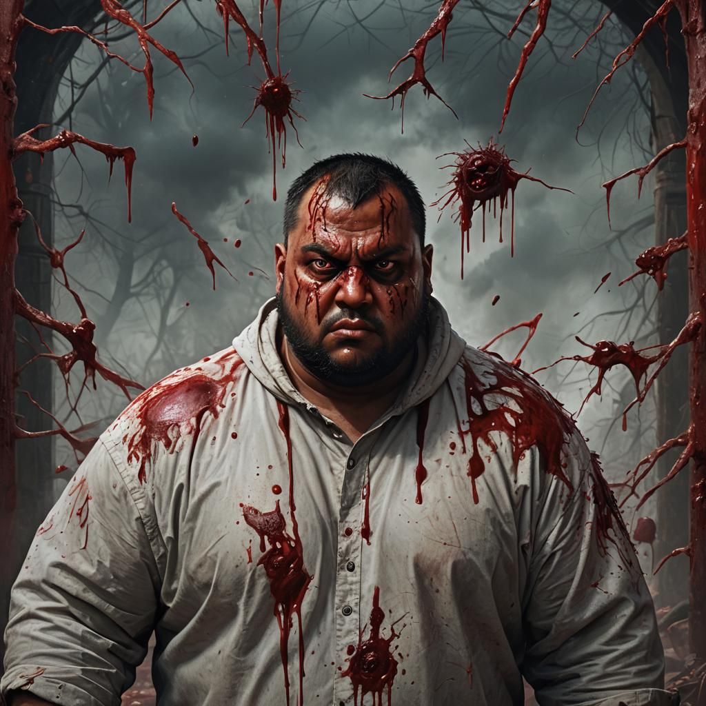 Hyperrealistic Portrait of a Man with Red Eyes