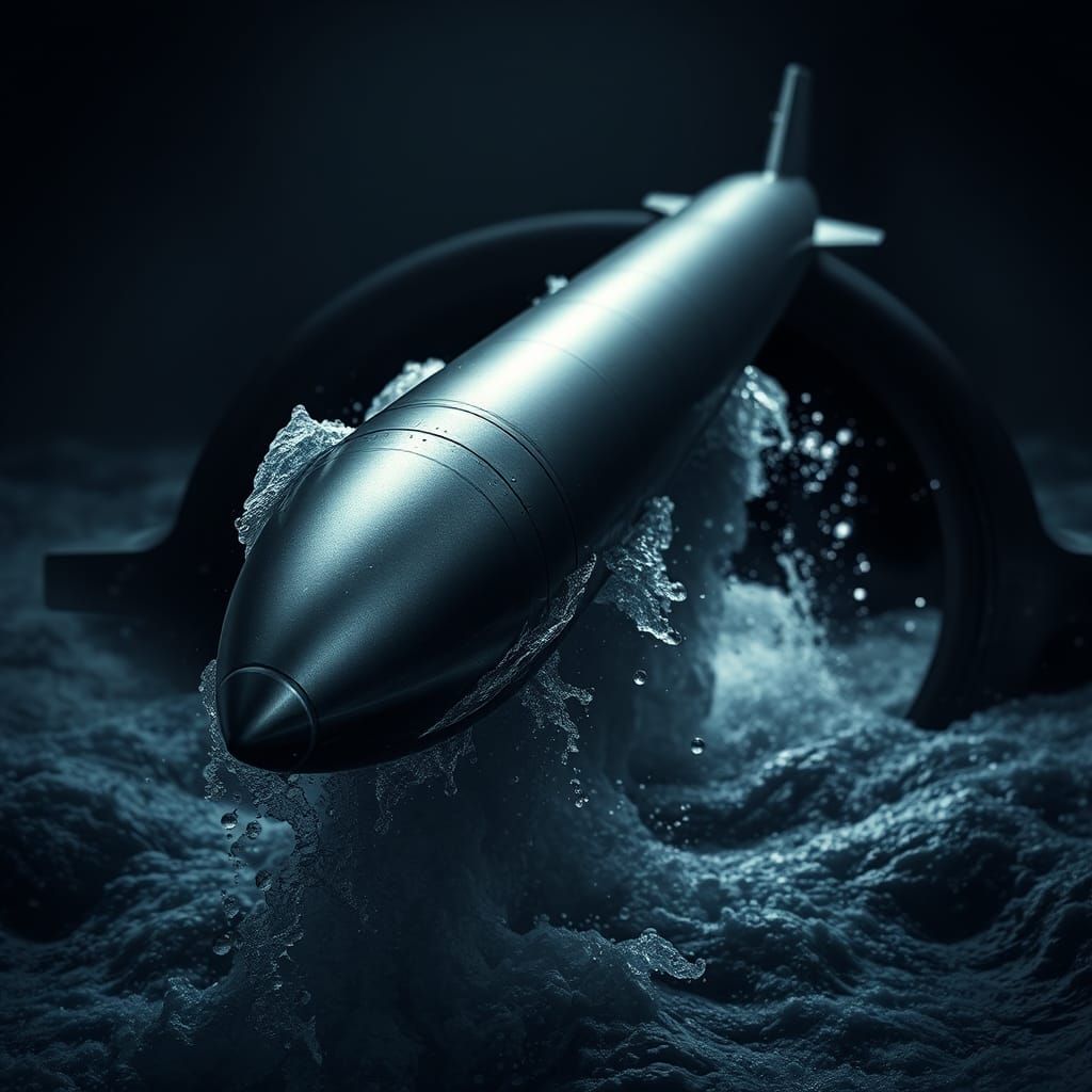 Torpedo Launching from Submarine in Hyperrealism