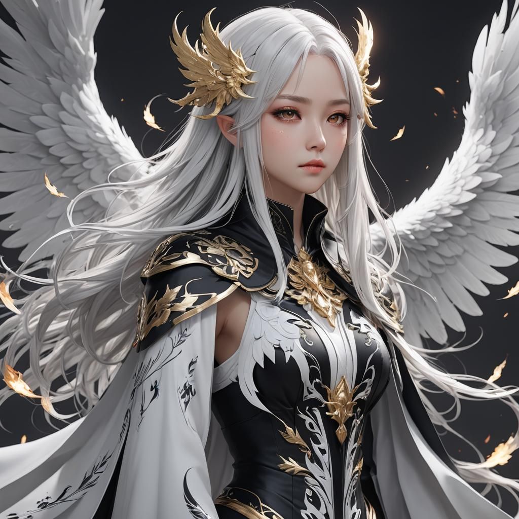 Anime Black Fairy with Phoenix Cloak in 3D