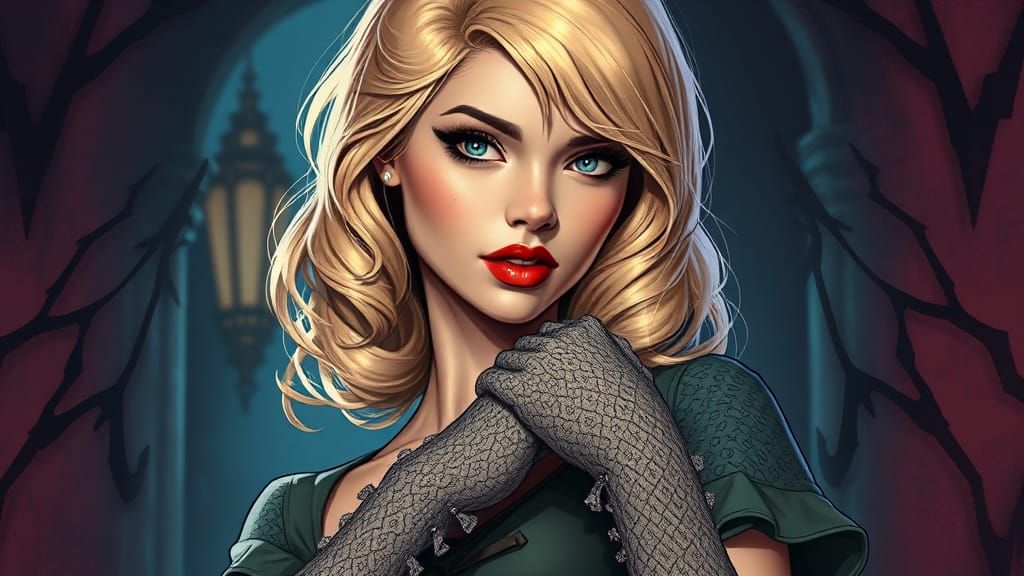 Pinup Blonde Woman in Comics Illustration Art Style