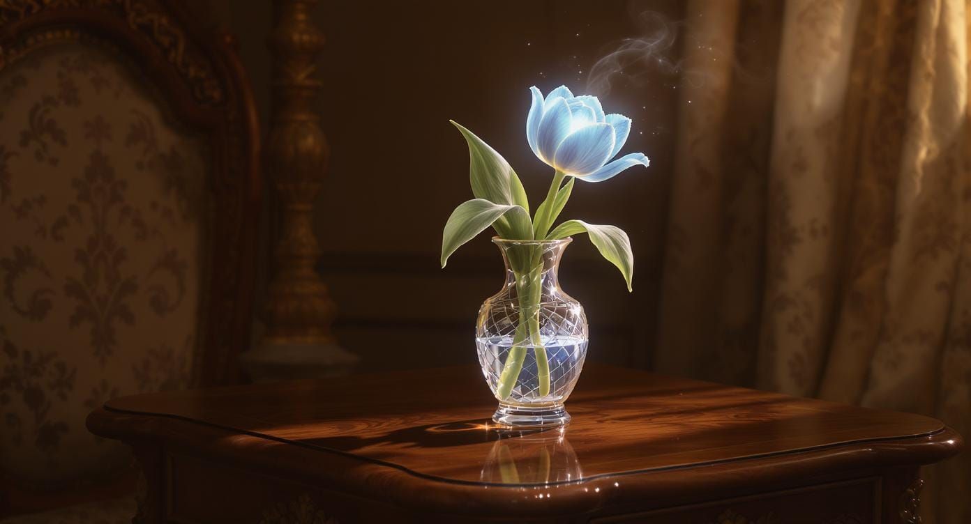 Blue Tulip Radiating Light in Photorealistic Style