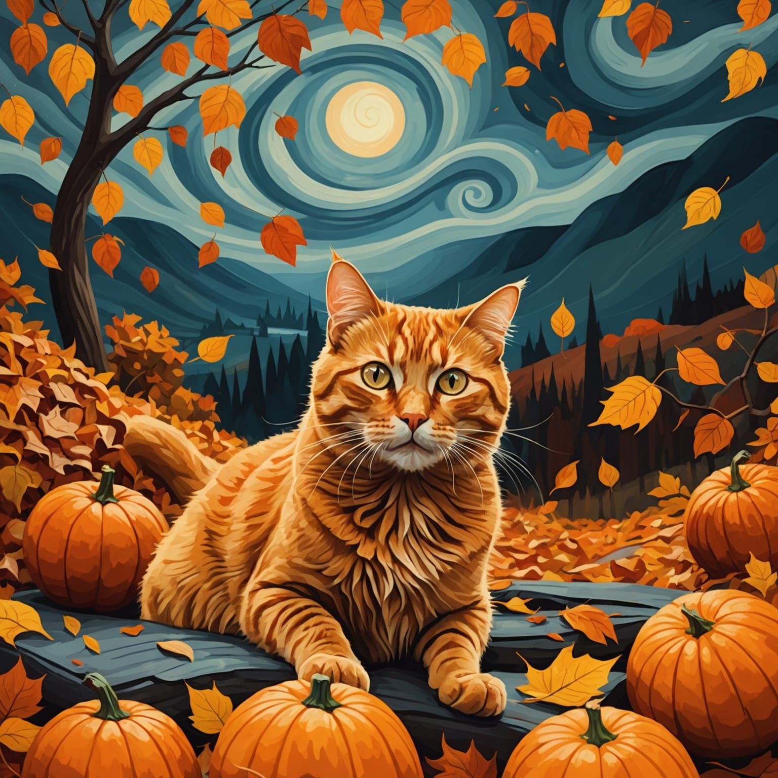 Cat Mimics 'The Scream' in Autumn Landscape