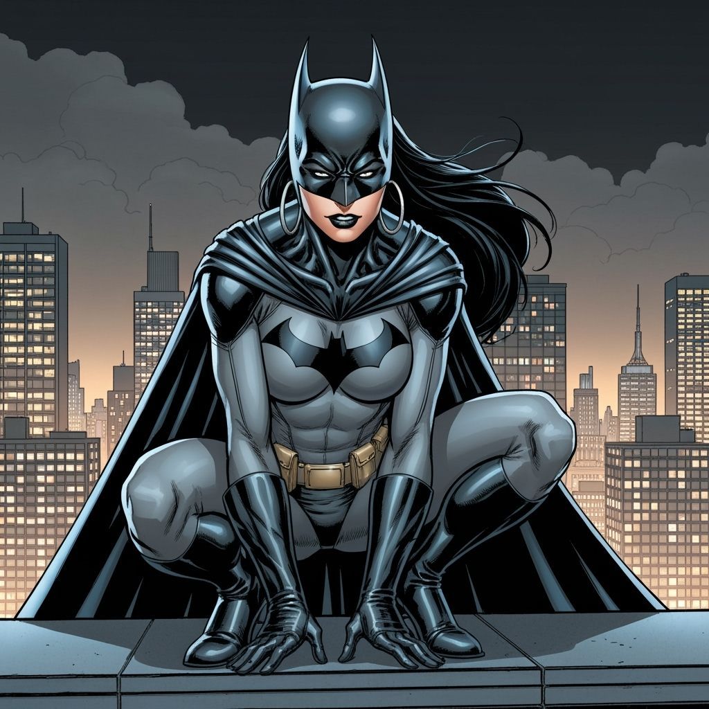 Batwoman on Gotham Rooftop in Comic Book Art