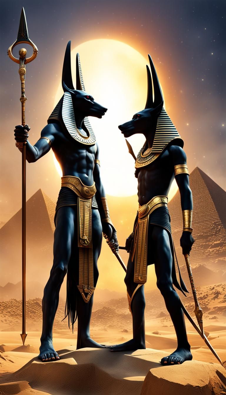 Anubis and Osiris Battle Under Solar Eclipse