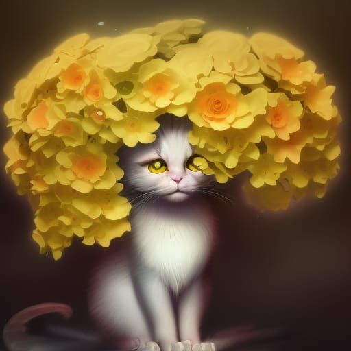 Fantastical Flower Cat in Detailed Matte Painting
