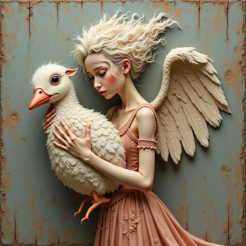 Ethereal Woman with Wings and Bird