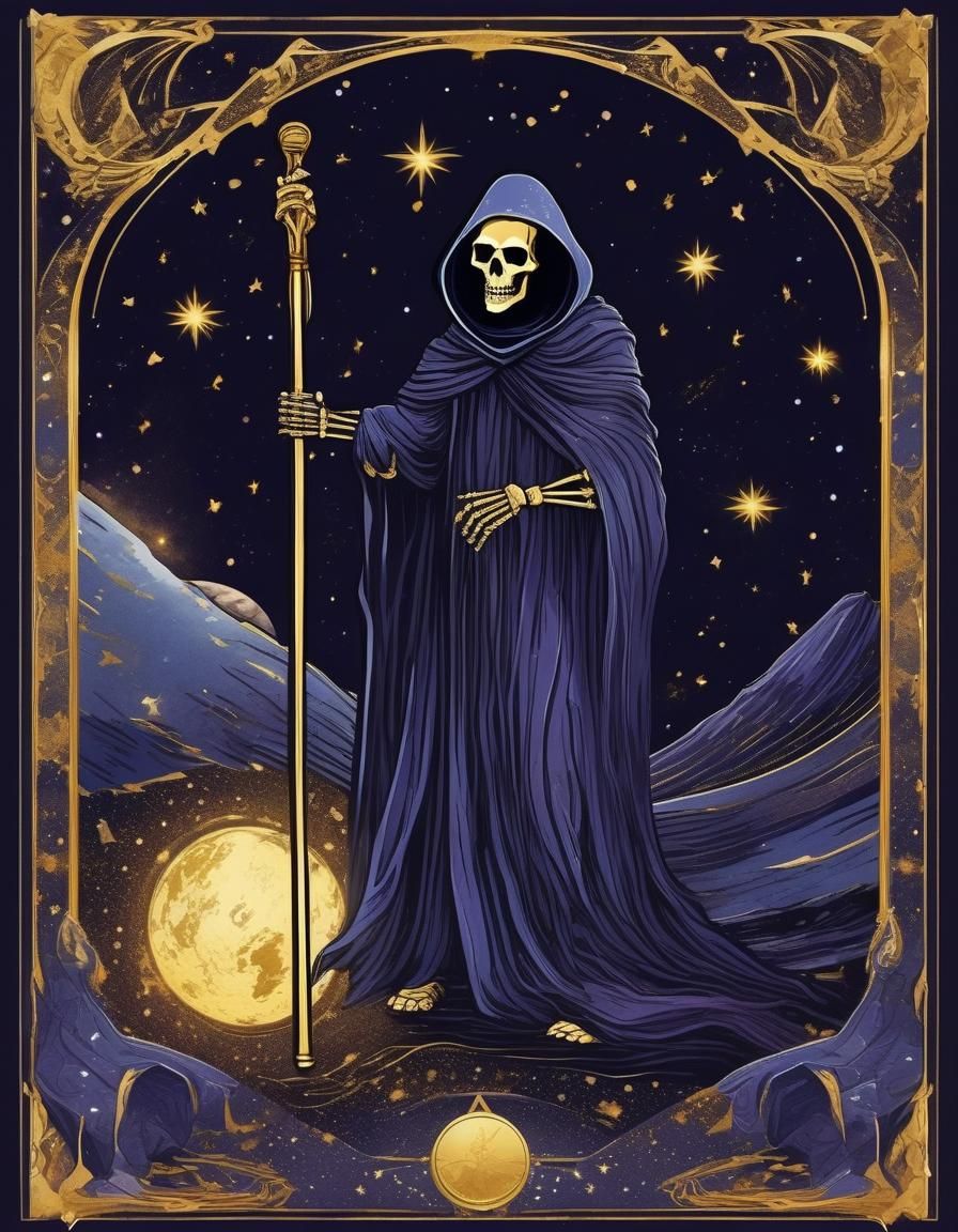 Grim Reaper Tarot Card with Gold Border