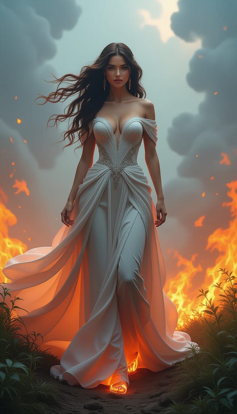 Elemental Woman Balancing Nature's Harmony