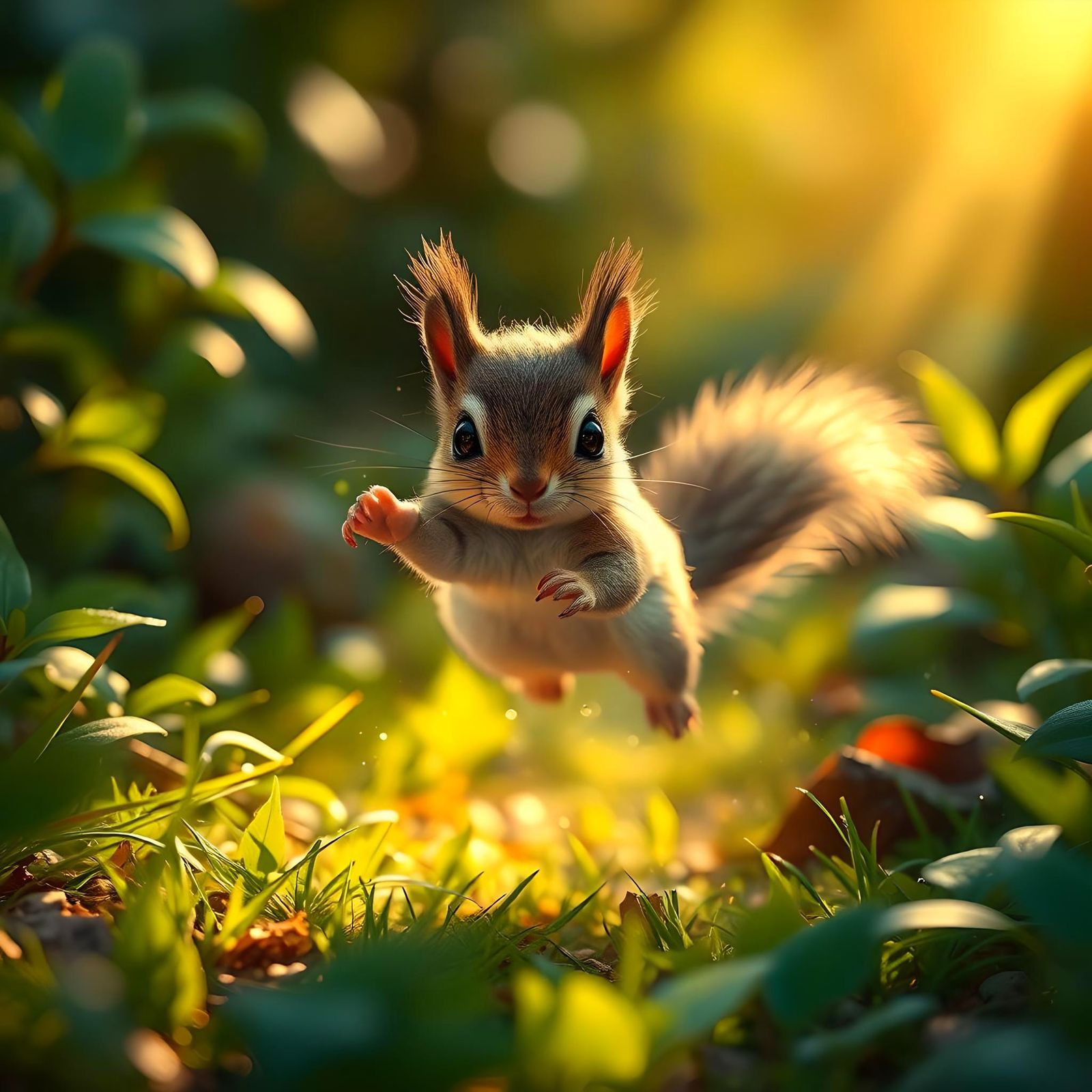 Sparkling Squirrel Hops Through Forest