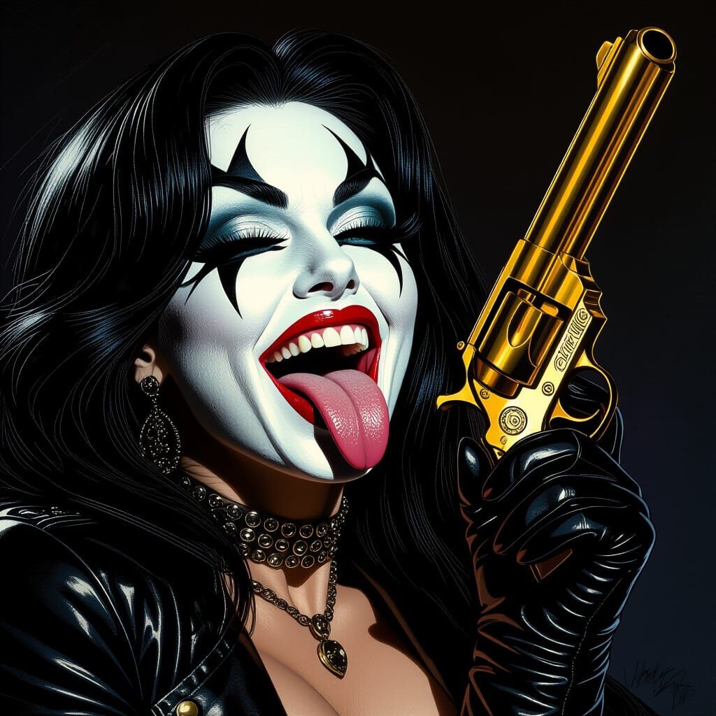 Femme Fatale with Gene Simmons Paint and Golden Gun