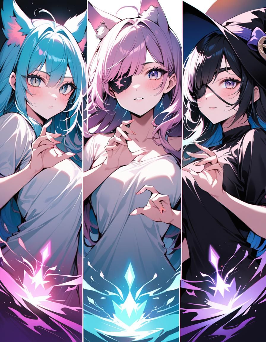 Aesthetic Catgirl Casting Spell in Pop Art Style