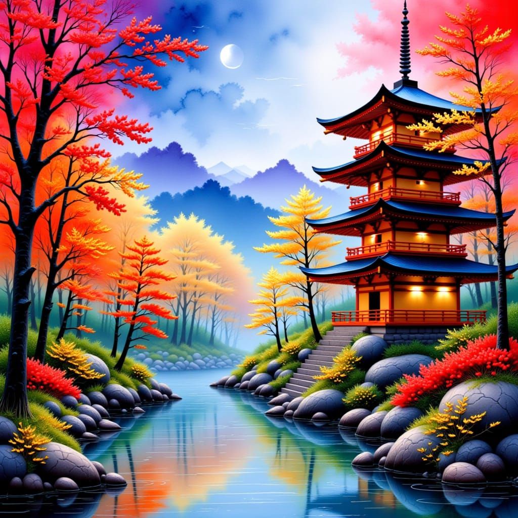 Pagoda in Dreamlike Japanese Zen Art