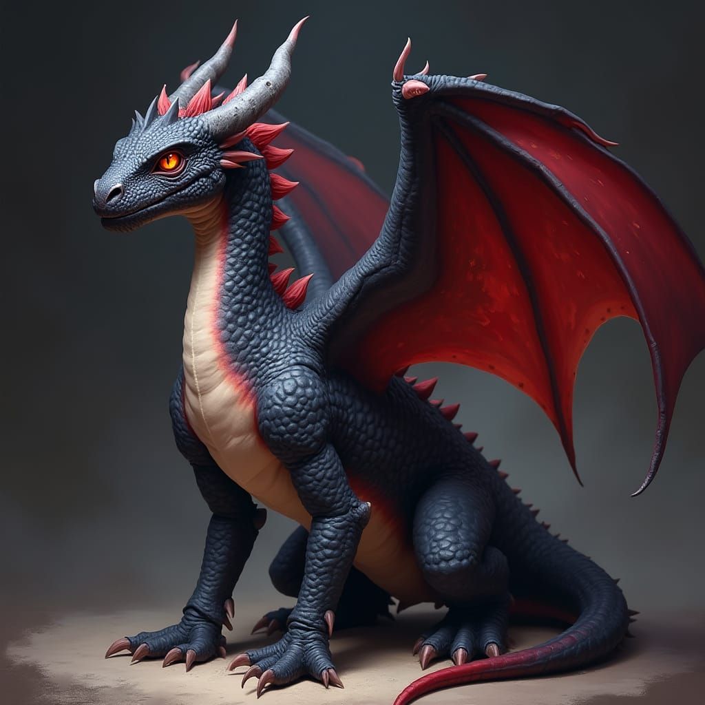 Dark Grey Dragon with Fiery Red Highlights