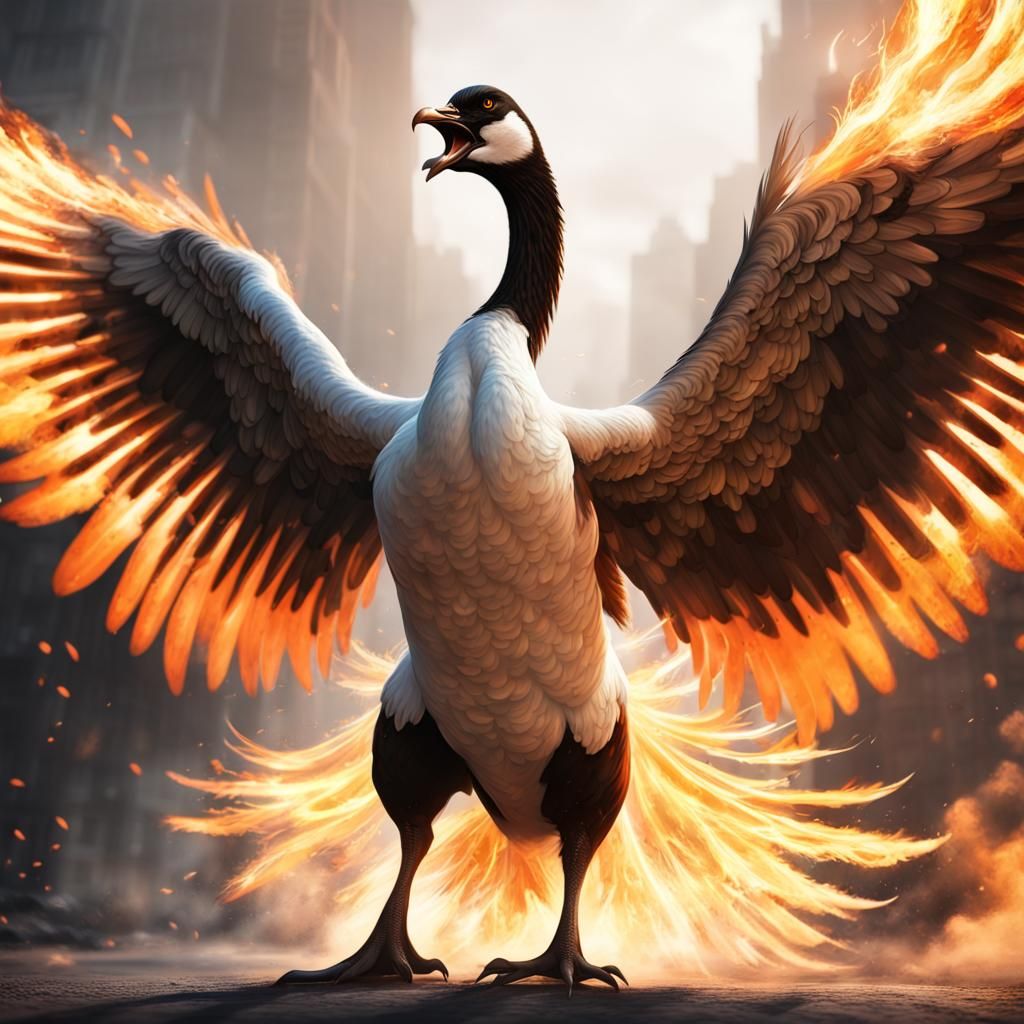 Fiery Goose-Phoenix Hybrid in Ink Painting Style