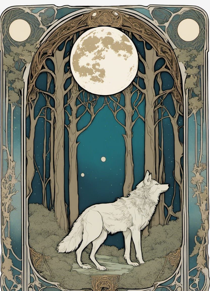 Art Nouveau Tarot Card: The Moon