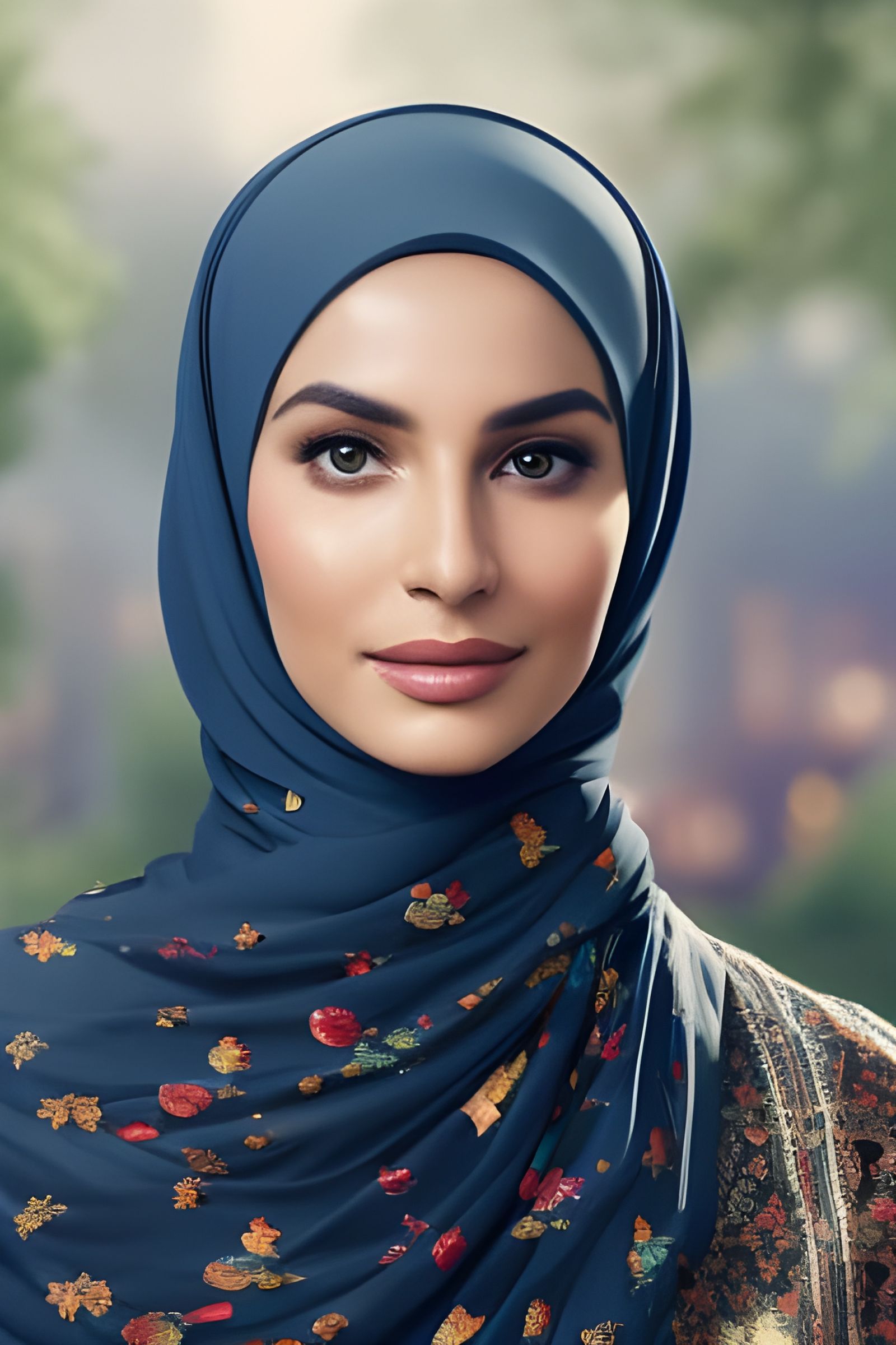 European Woman in Hijab in City Park