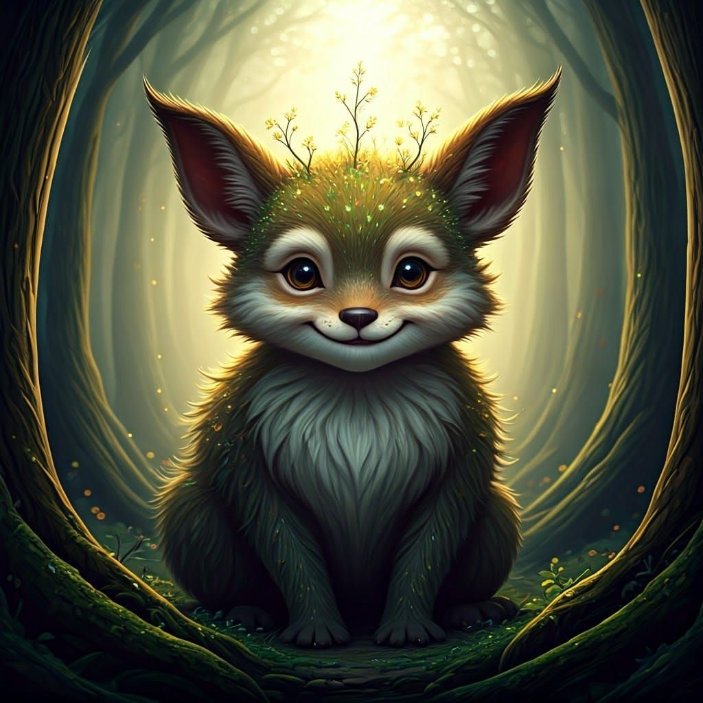 Whimsical Forest Sprite with Gentle Smile
