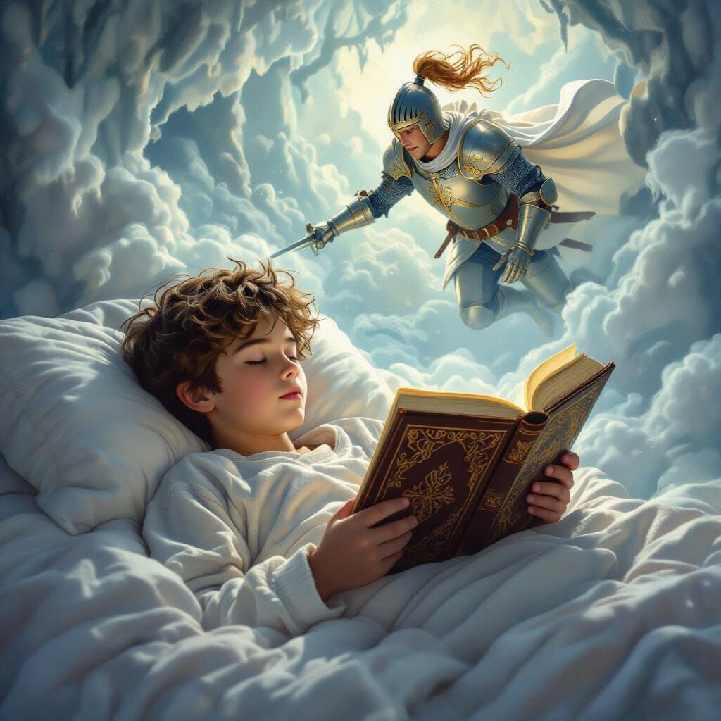 Boy's Dream: Knight Rescues Princess in Fantasy Landscape