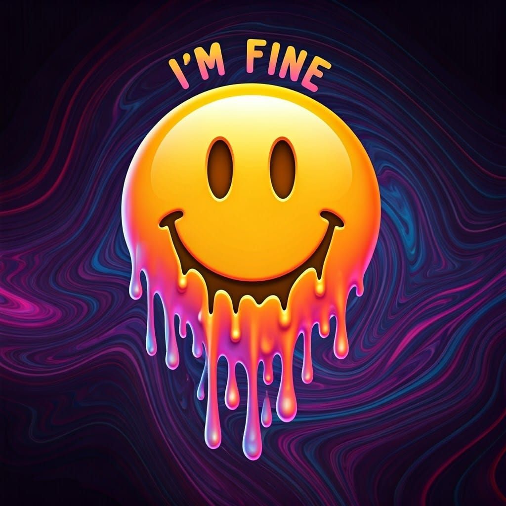 Hyperrealistic Melting Smiley Face Emoji in Psychedelic Colo...