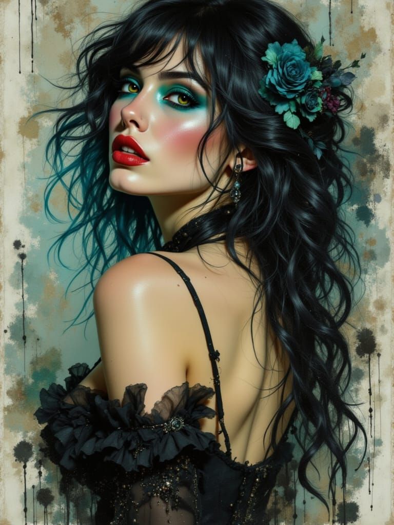 Glamorous Witch with Blue and Green Hair