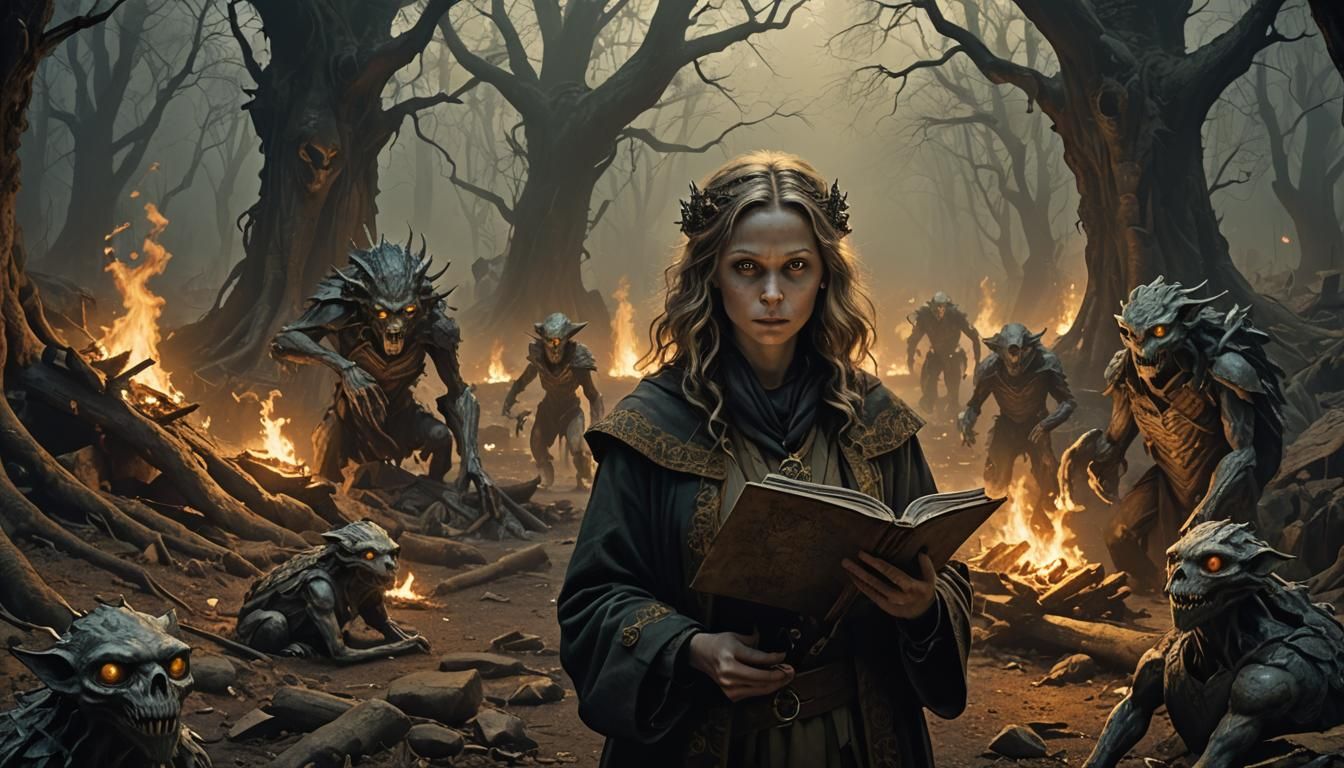 Eerie Forest Clearing with Dr. Wells: Dark Fantasy Horror