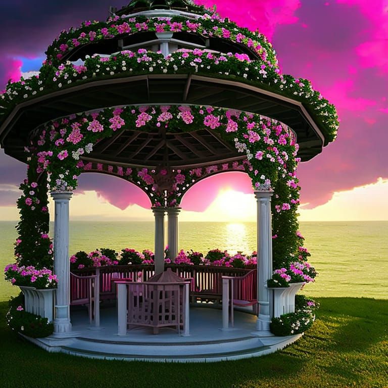 A gazebo in spring bloom