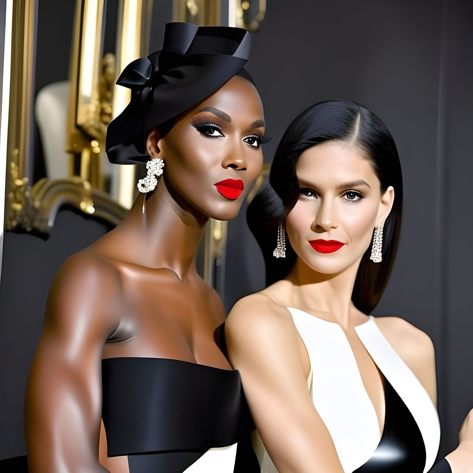 Photorealistic Cafe Scene with Women in Red Latex