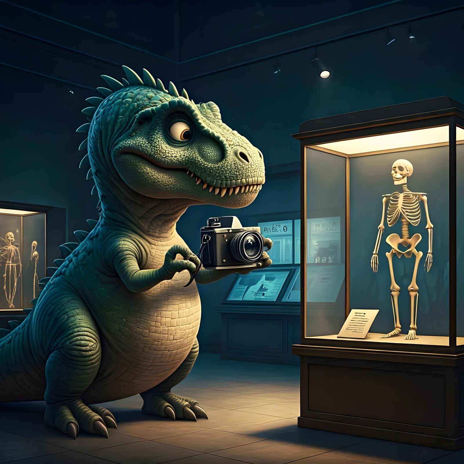 Dinosaur Snaps Photo in Modern Museum