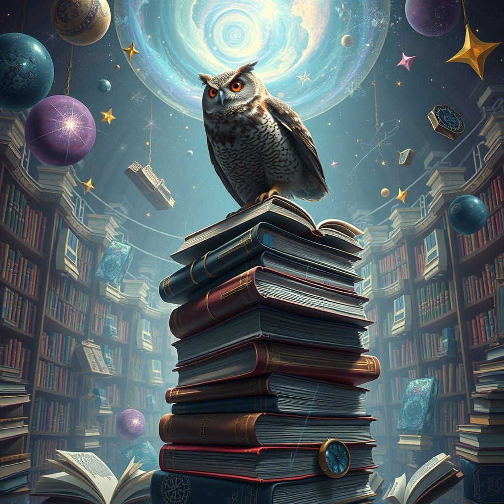Surreal Library: Owl Painter of Cosmic Pages