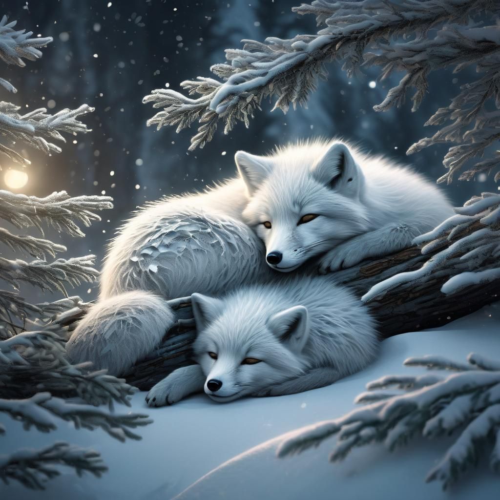 Arctic Fox Family in Winter Wonderland