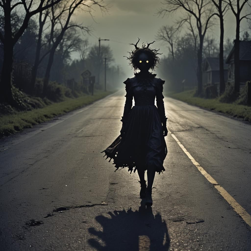 Tim Burton Silhouette: Lost Monster on Lonely Road