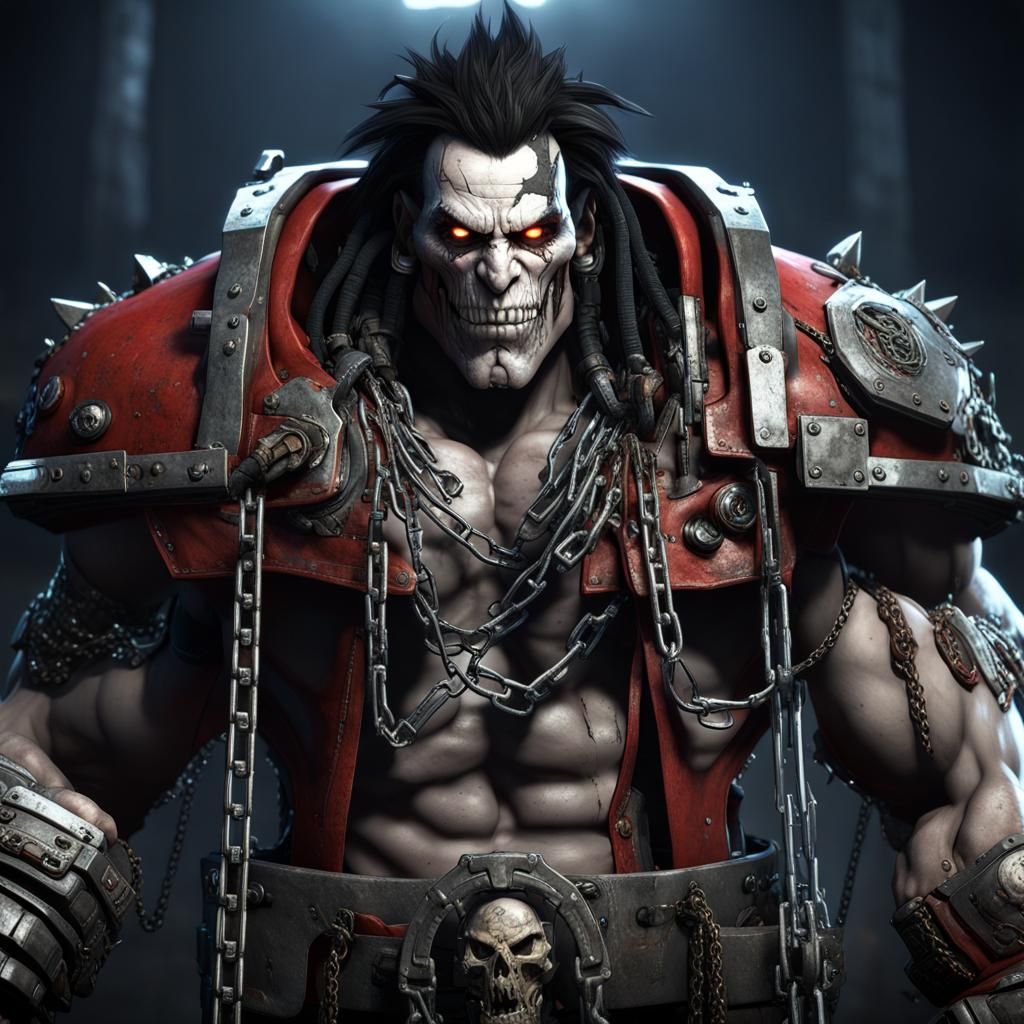 Lobo as Chaos Space Marine in 3D Cinematic Style