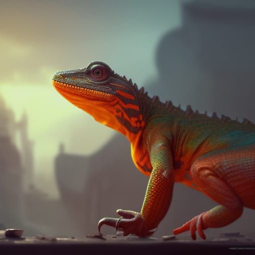 Hyperdetailed Lizard Concept Art in Art Nouveau Style