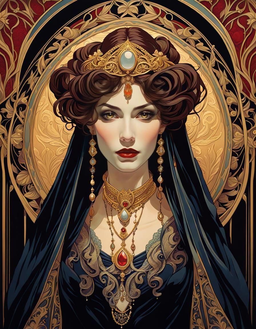 Beautiful Vampire Portrait in Art Nouveau Style