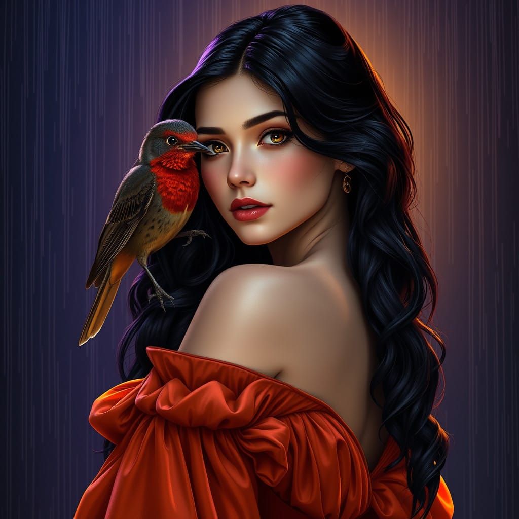 Mystical Evening with a Crimson Robin
