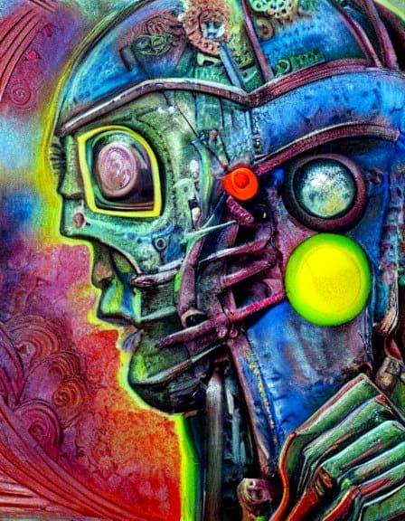 Robot Head in Dadaist Collage Style