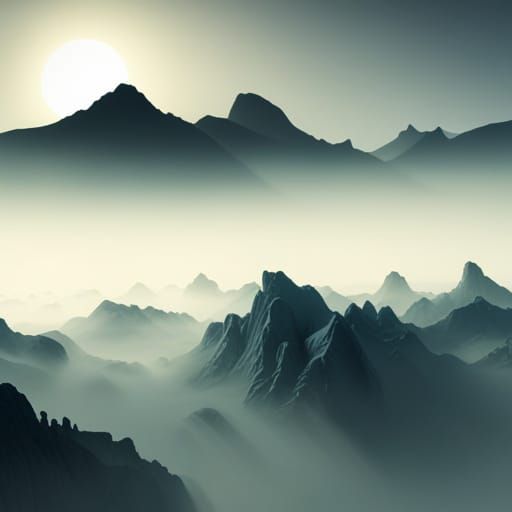 Misty Mountain Landscape in Detailed Matte Painting