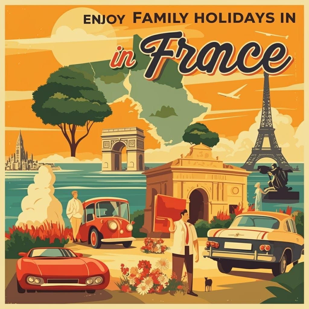 Vintage Travel Poster: Enjoy Family Holidays in France
