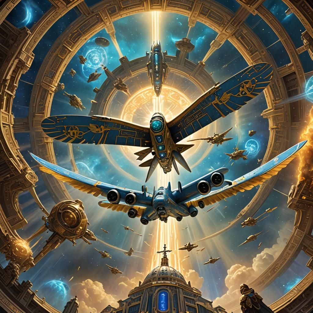 Pope Piloting Sci-Fi Bomber in Digital Matte Painting